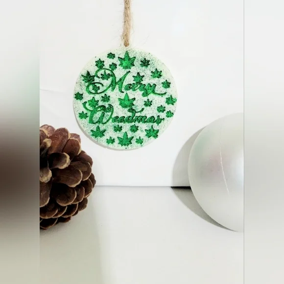 Merry Weedmas Green and White Hand Holiday Ornament - Picture 2 of 5